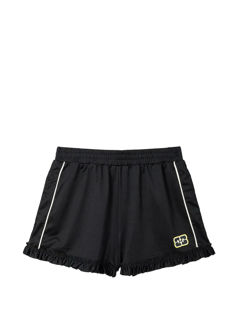 GANNI ruffle-trim shorts - Nero