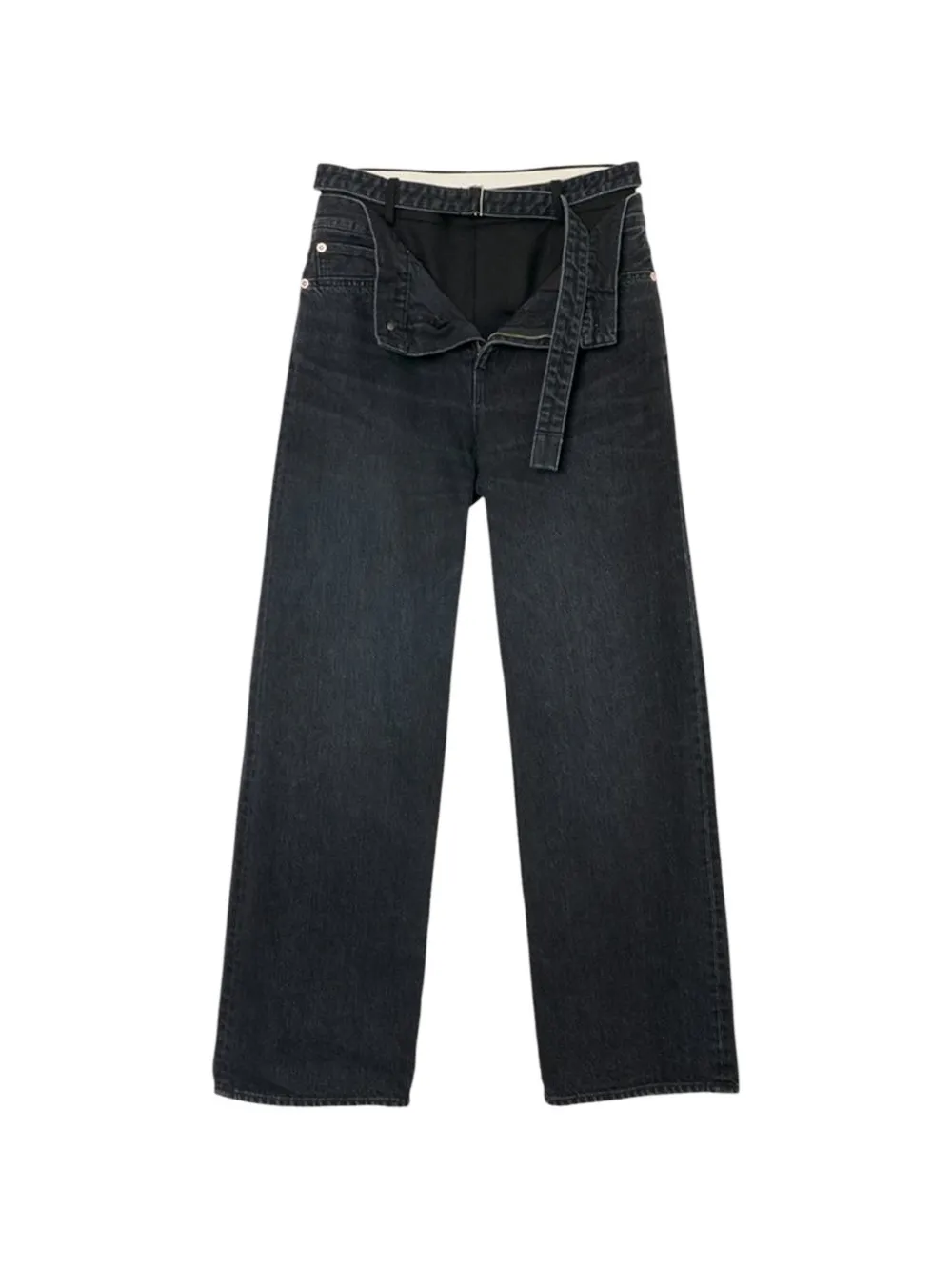 sacai belted layered jeans - Nero