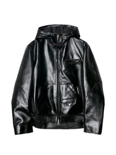 sacai leather hooded jacket