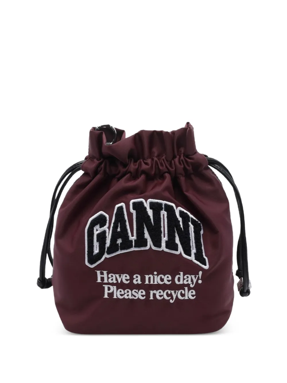GANNI logo-patch drawstring bucket bag - Marrone
