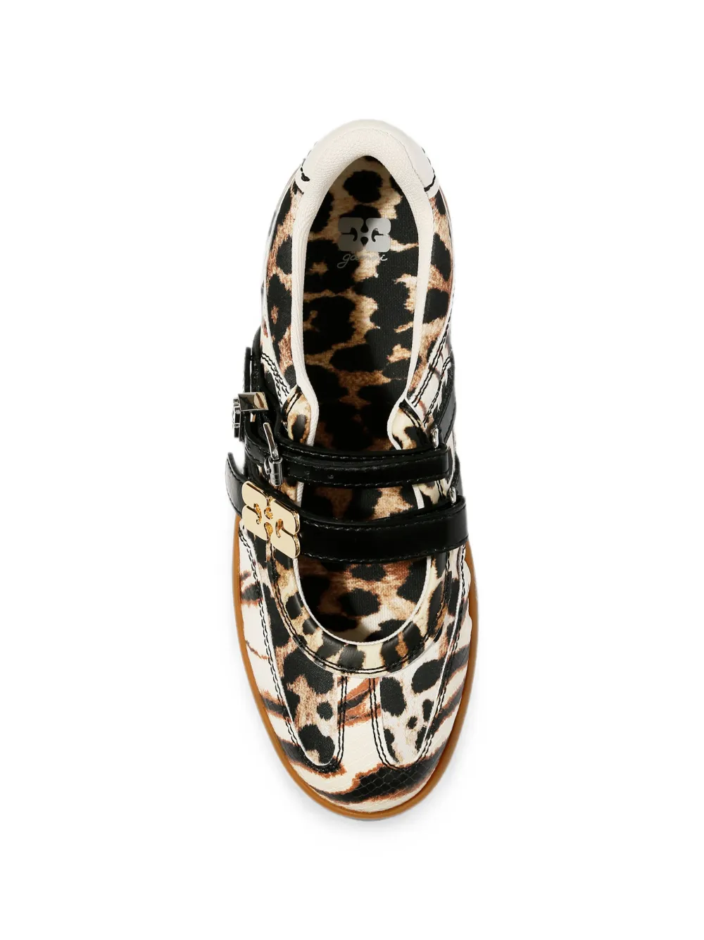 GANNI Sue animal-print buckled ballet flats Beige