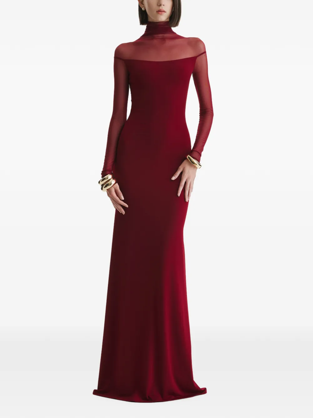 2310 STUDIO mesh-panelled long-sleeve maxi dress - Rosso