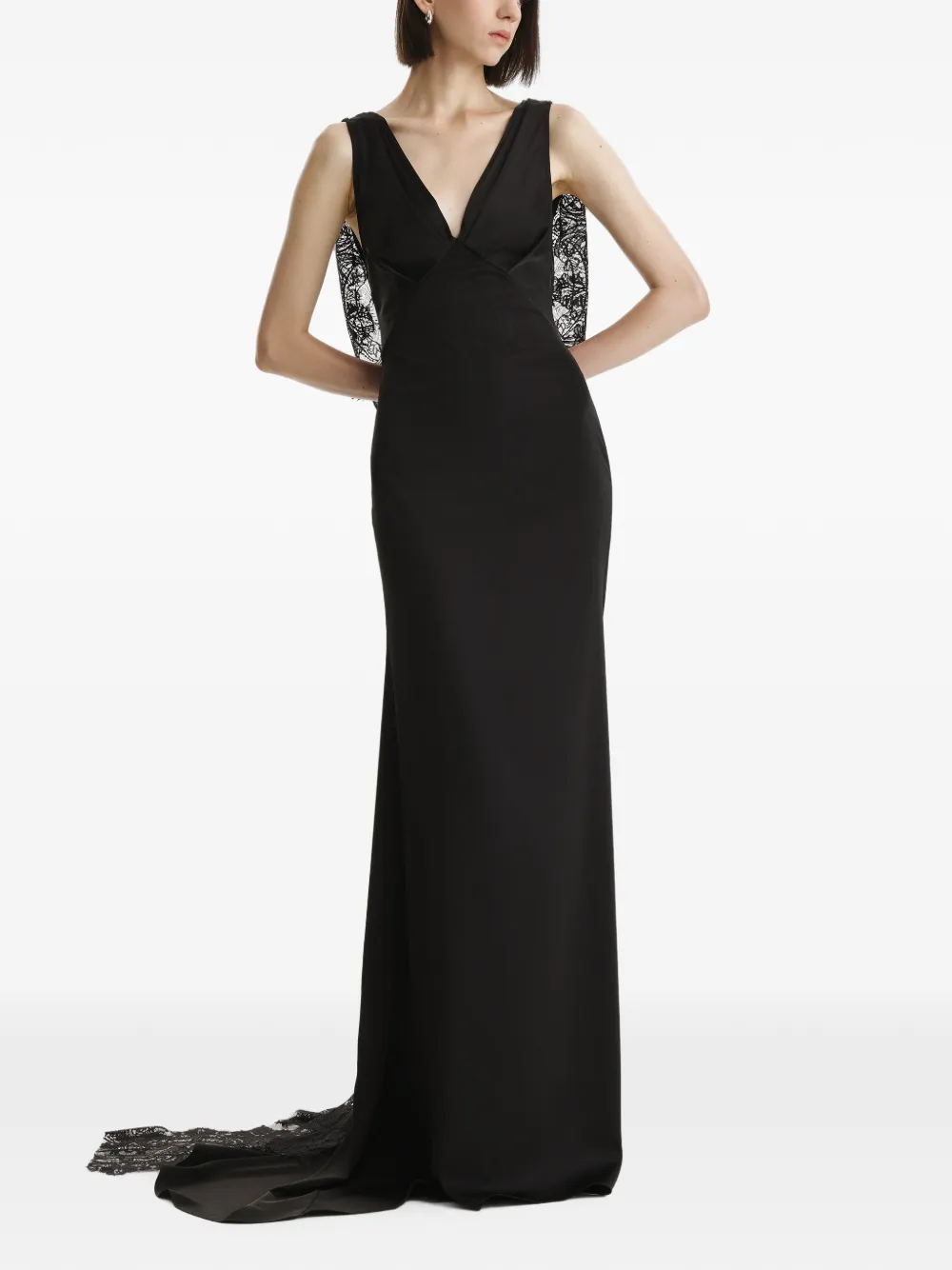 2310 Studio Maxi Lace-trim Open-back Dress In Black