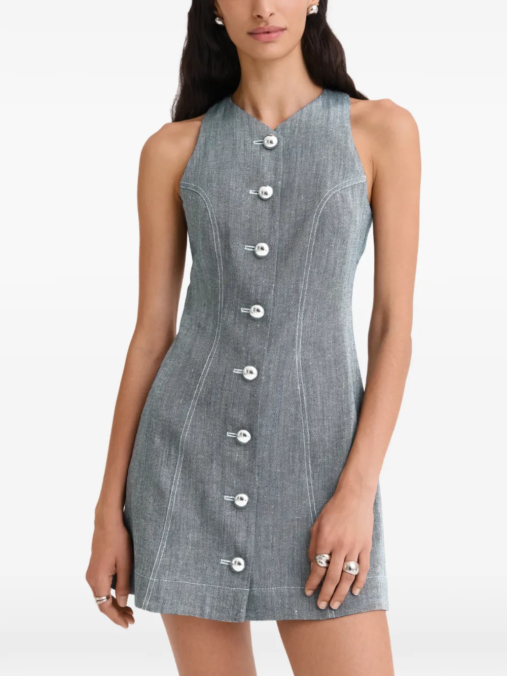 Matthew Bruch button-up racerback mini dress - Blu