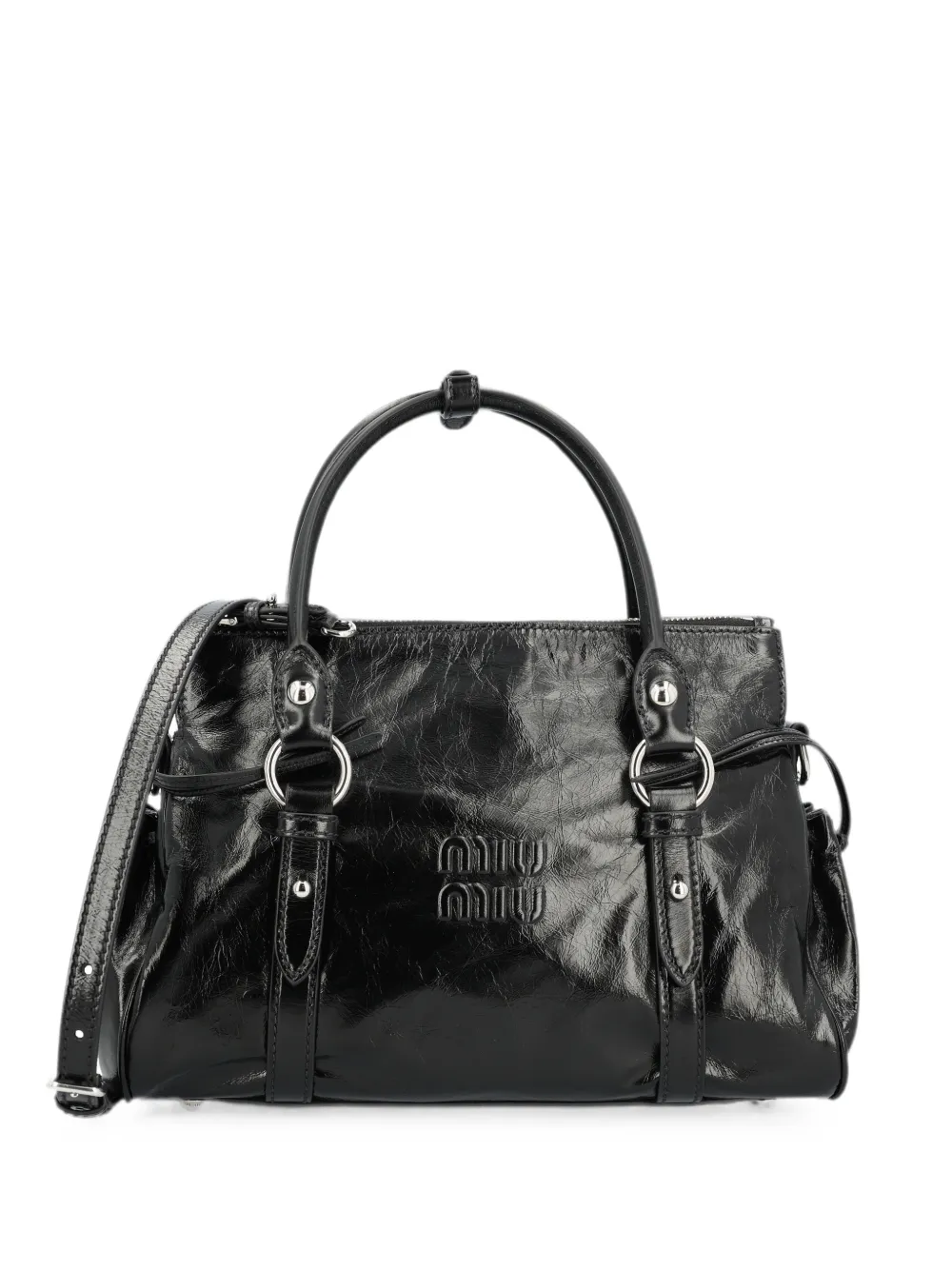 Miu Miu Borsa tote in pelle con logo goffrato - Nero