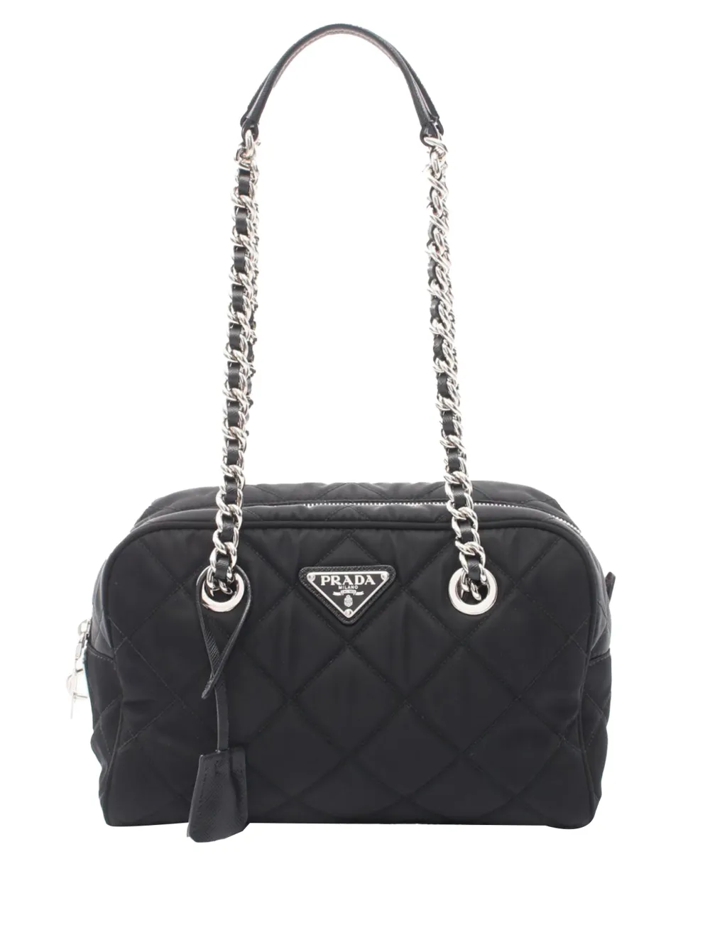 Prada Pre-Owned Borsa a spalla Impuntu in tessuto con catena 2013-2026 - Nero