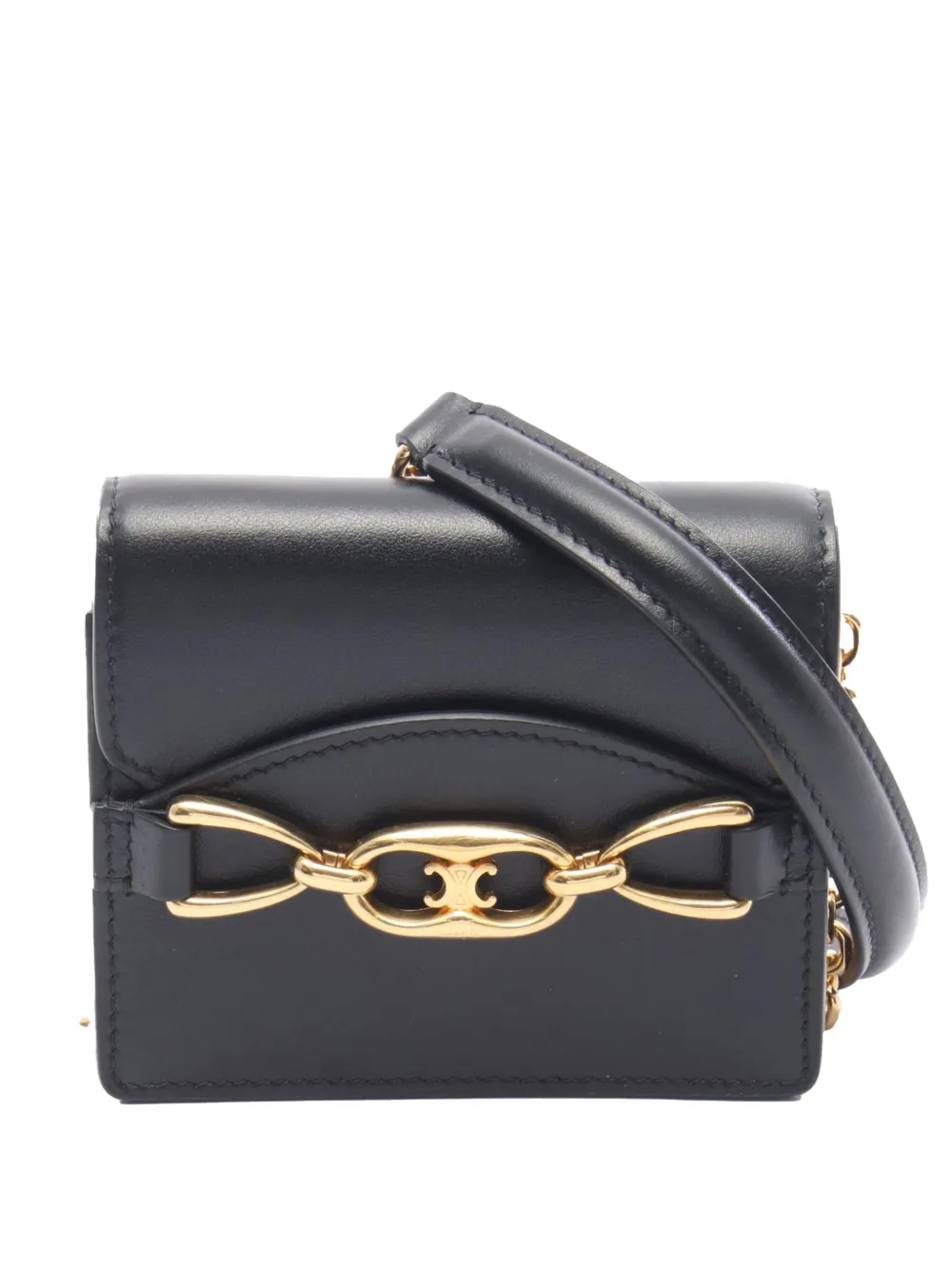 Celine Pre-Owned Borsa a tracolla Triomphe mini in pelle di vitello con catena 2010-2026 - Nero