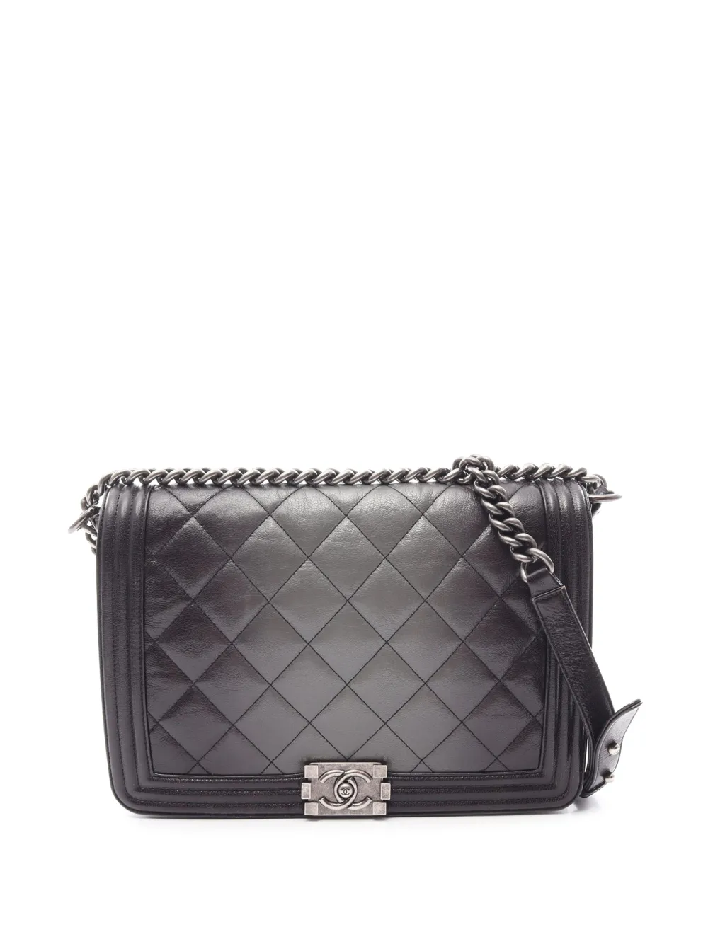 CHANEL Pre-Owned Borsa a spalla Ombre Boy grande in pelle di vitello trapuntata con battente 2013-2014 - Nero
