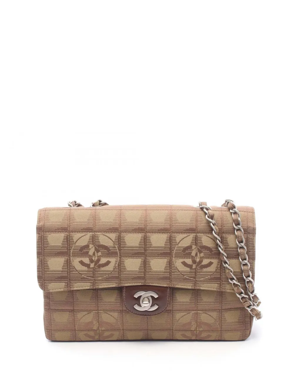 CHANEL Pre-Owned Borsa a spalla New Travel Line in nylon con battente 2002-2003 - Marrone
