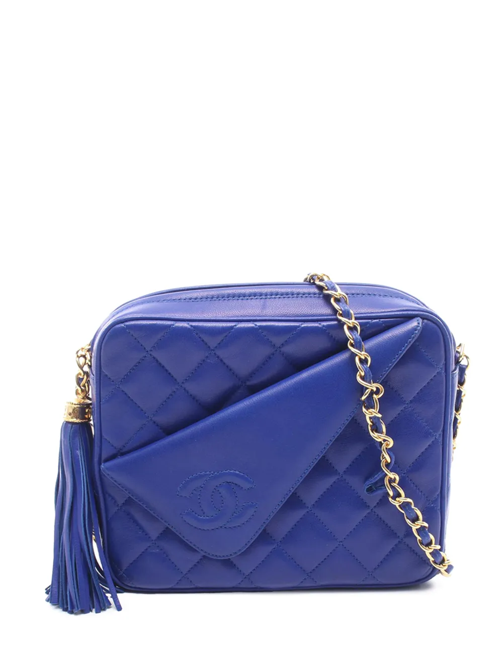 CHANEL Pre-Owned Borsa a tracolla CC in pelle di agnello trapuntata con nappa 1986-1988 - Blu