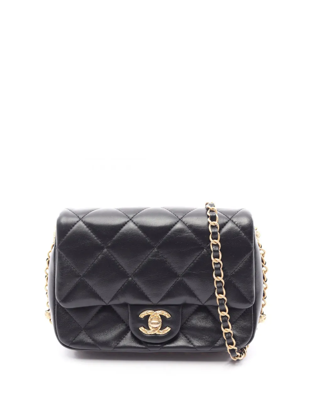 CHANEL Pre-Owned Borsa a tracolla mini in pelle di agnello con battente 2021-2026 - Nero