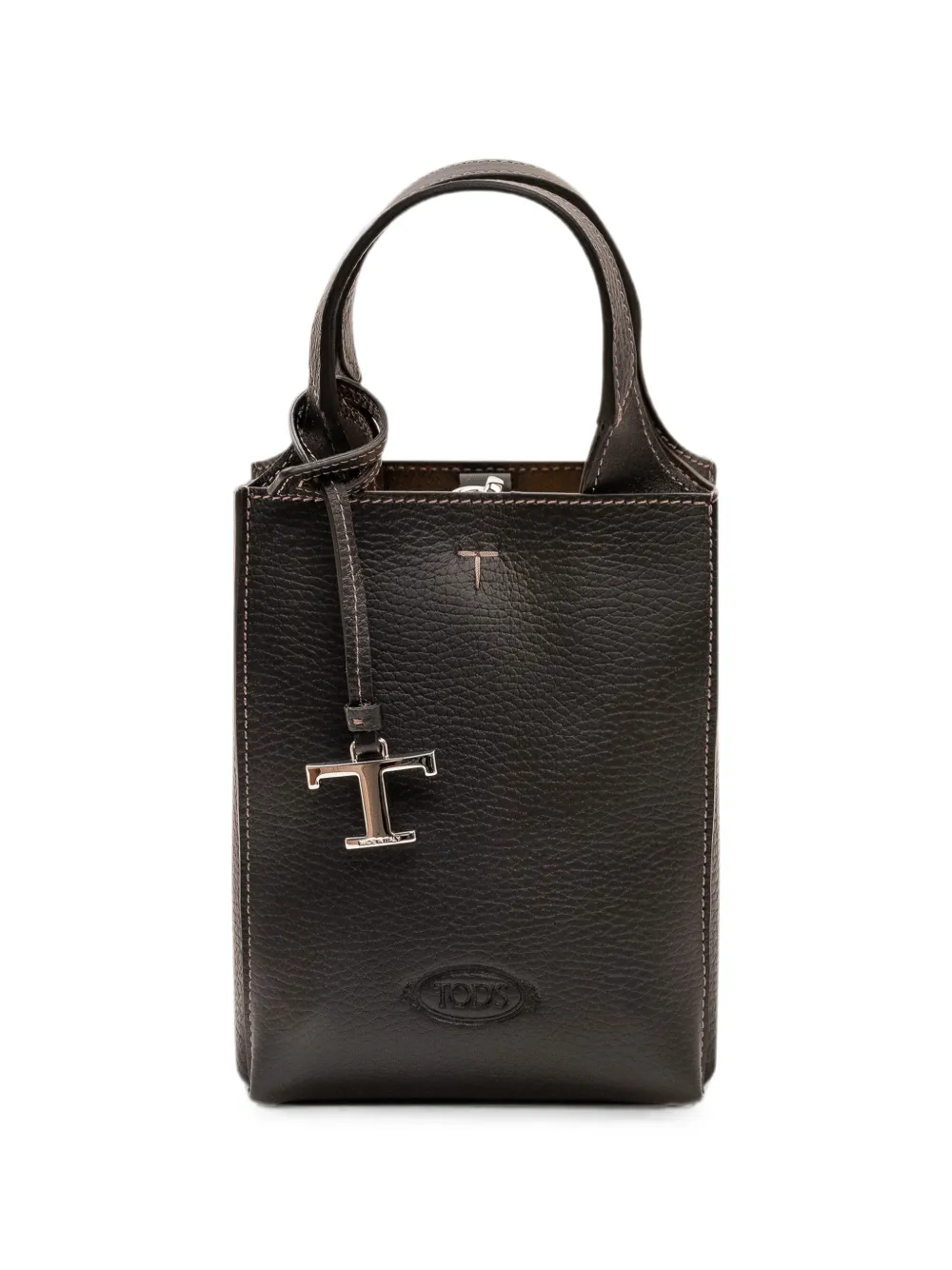 Tod's Logo-pendant Grained-leather Tote Bag In Black