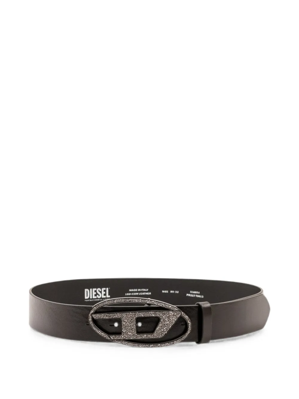 Diesel Oval D crystal-embellished leather belt - Nero