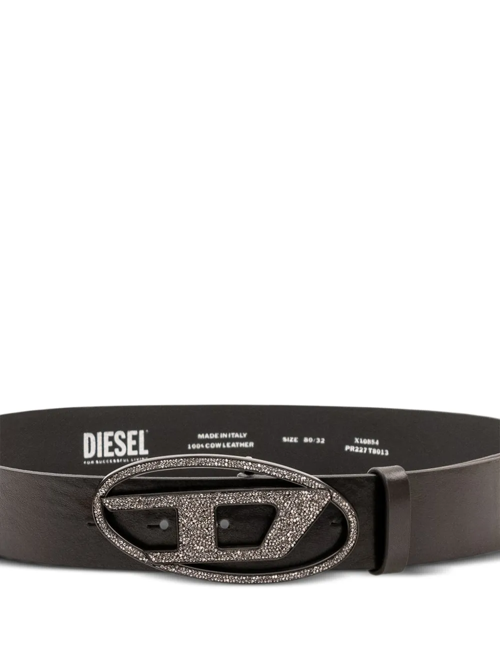 Diesel Oval D leren riem verfraaid met kristallen Zwart