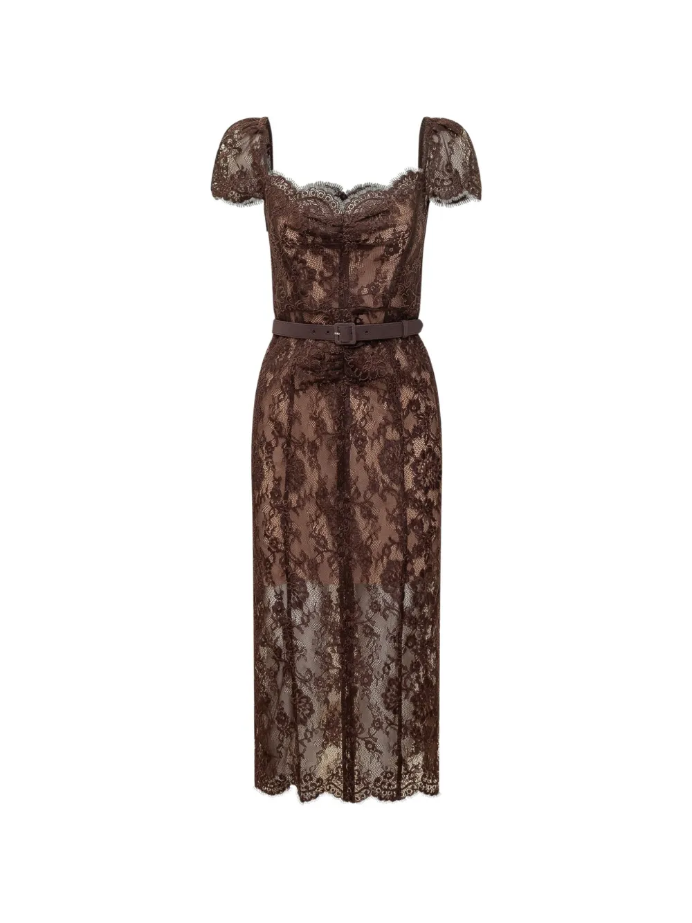 Self-Portrait belted floral-lace midi dress - Marrone