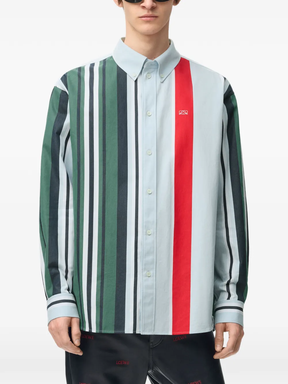 LOEWE Anagram-embroidered stripe-print shirt