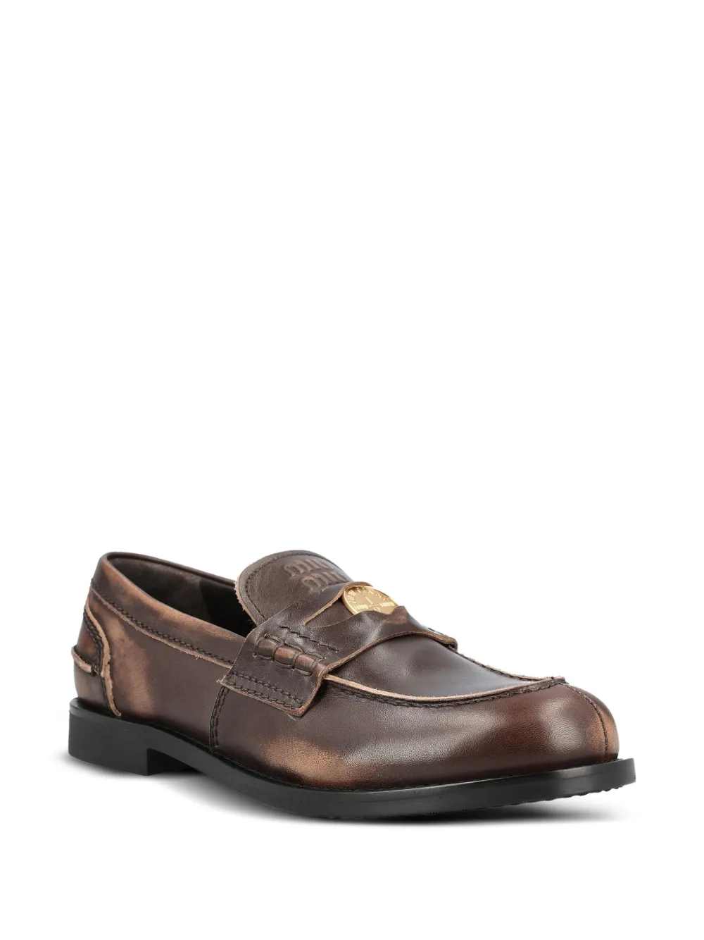 Miu Leren loafers met munt-detail Bruin