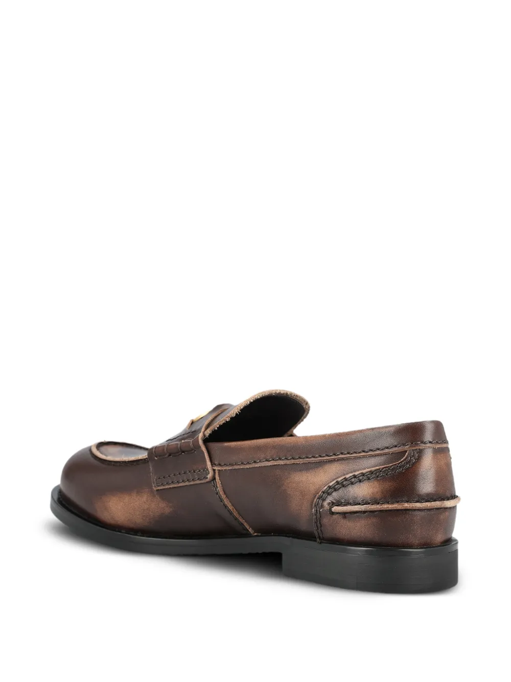 Miu Leren loafers met munt-detail Bruin