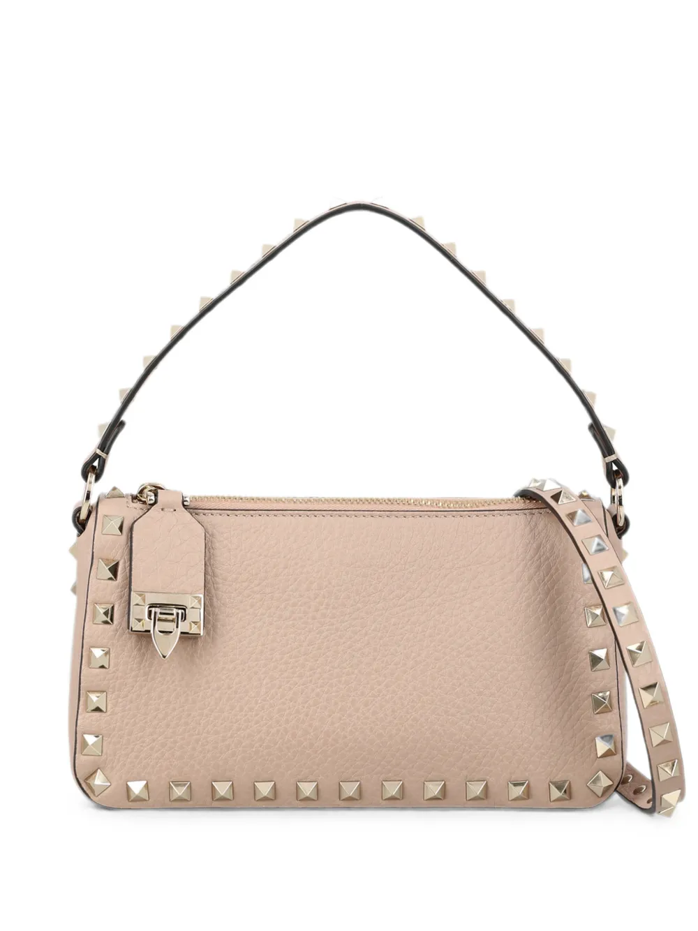 Valentino Garavani Rockstud pebbled shoulder bag - Nude