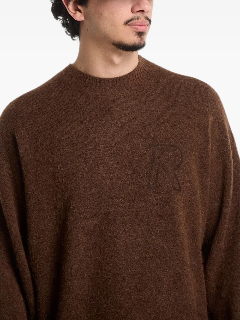 Represent Trui met geborduurd logo en ronde hals Bruin