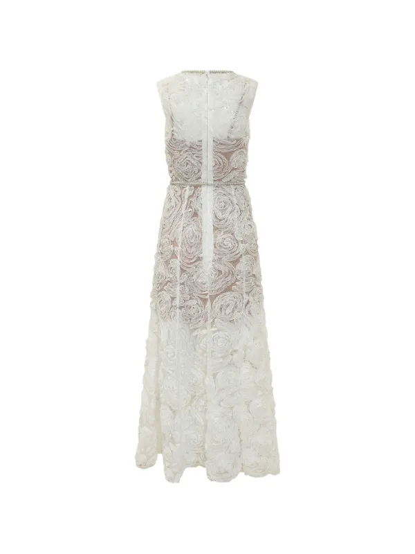 self portrait white lace midi dress White Sequin Lace Embellished Midi Dress self-portrait-US