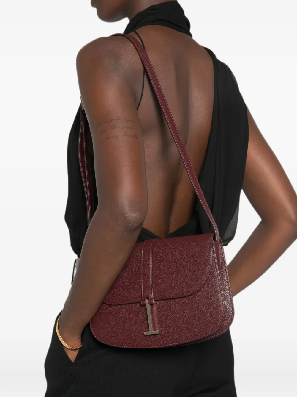 TOM FORD T-logo schoudertas van bewerkt leer Rood