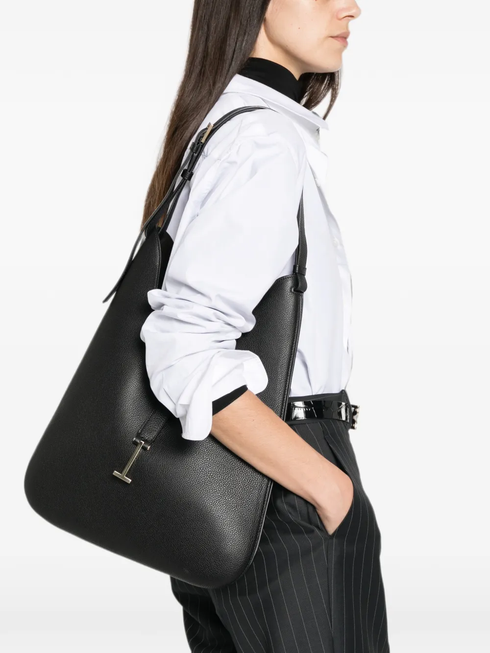 TOM FORD Leren shopper met T-gesp Zwart