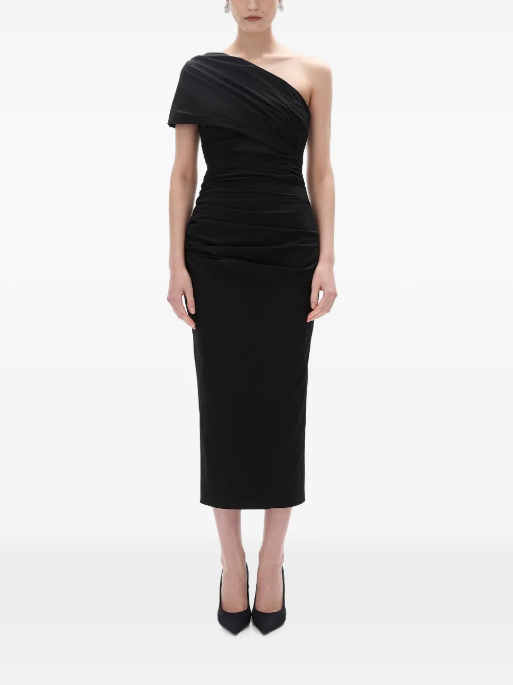 Rachel Gilbert Clay midi-jurk met ruches Zwart