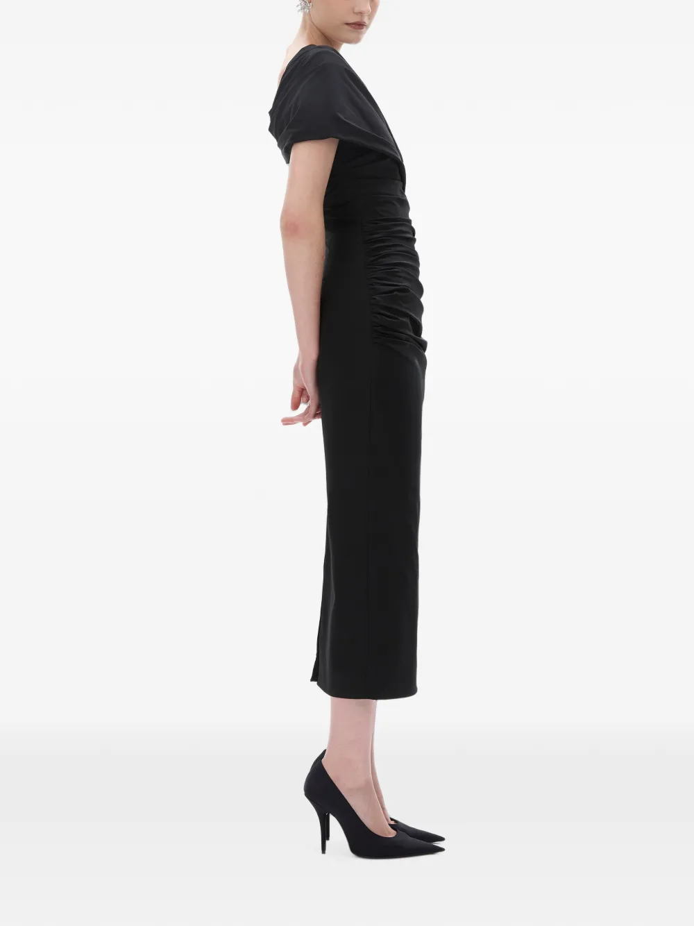 Rachel Gilbert Clay midi-jurk met ruches Zwart