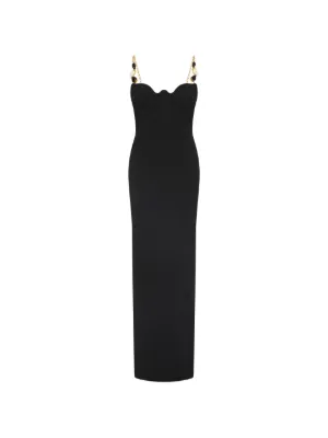 long black dress with gold chain straps Solace London-Rona Maxi Dress-Dresses versace black dress with gold chains