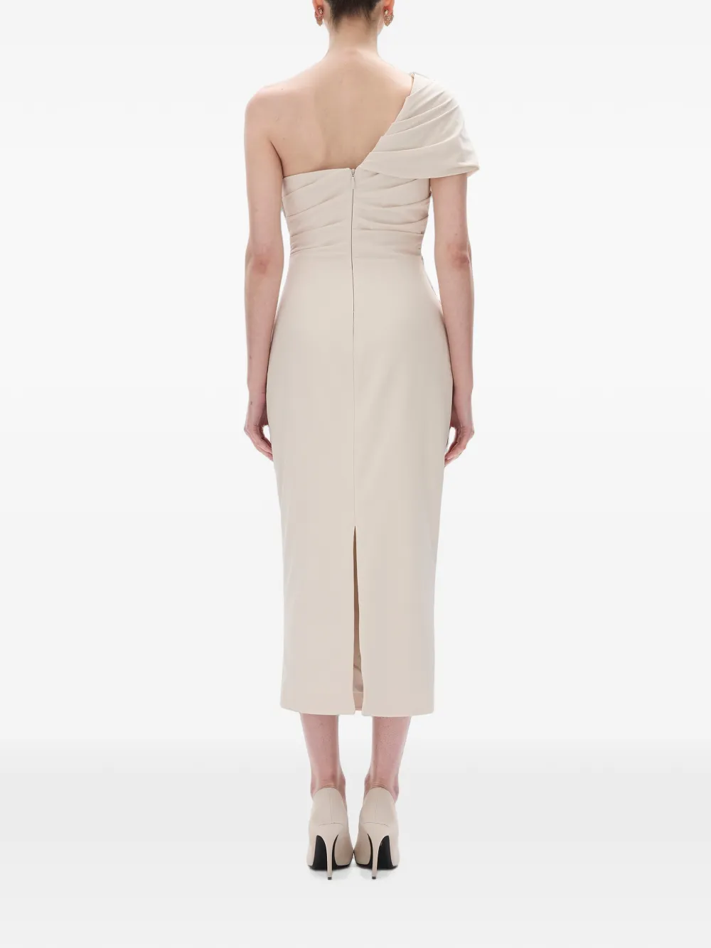 Rachel Gilbert Clay asymmetrische midi-jurk met ruches Beige