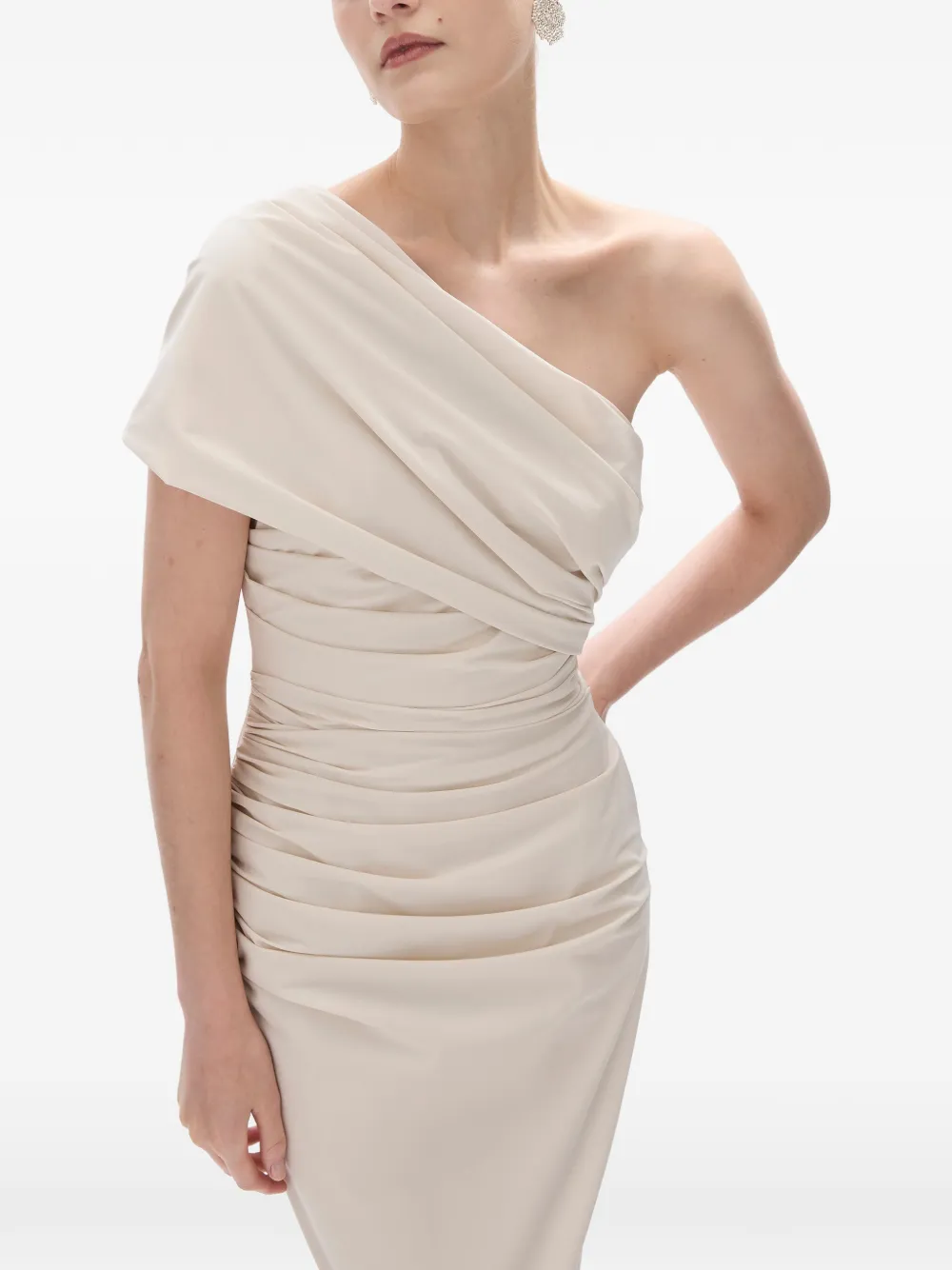Rachel Gilbert Clay asymmetrische midi-jurk met ruches Beige