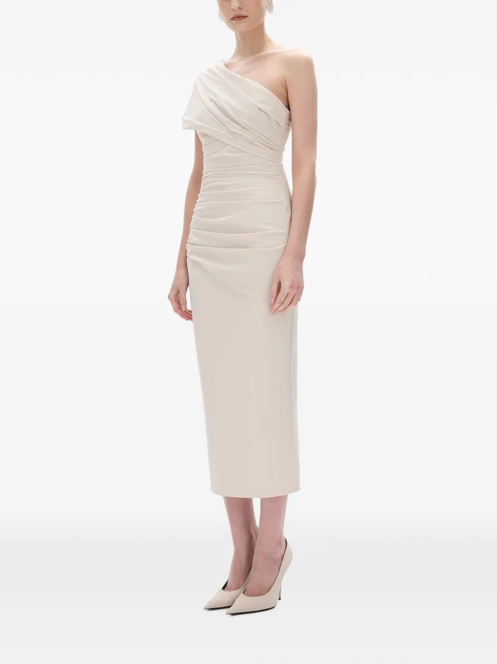 Rachel Gilbert Clay asymmetrische midi-jurk met ruches Beige