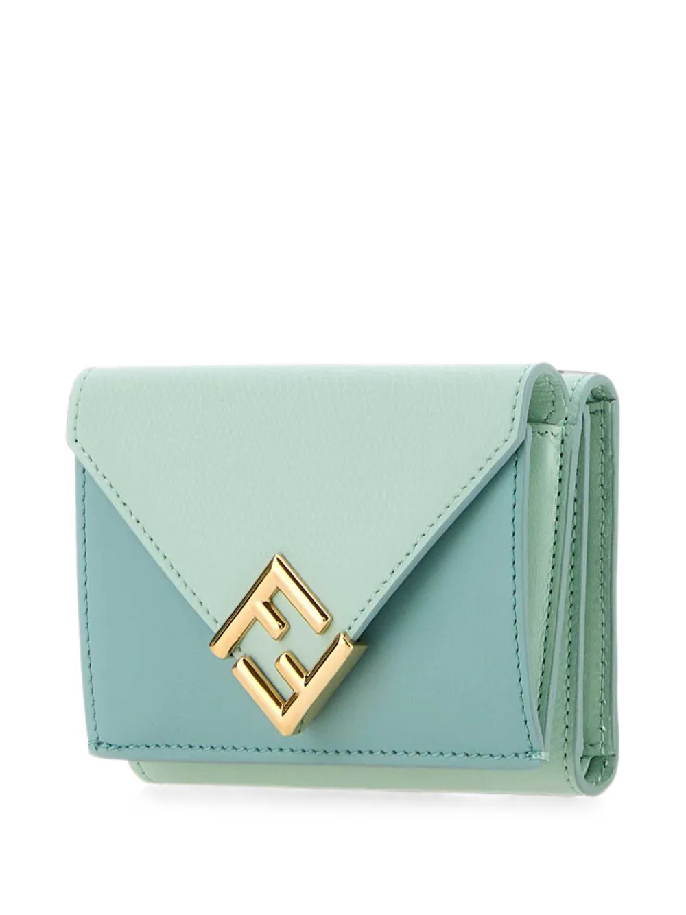  Fendi Ff Diamonds Logo Leather Wallet - Verde 