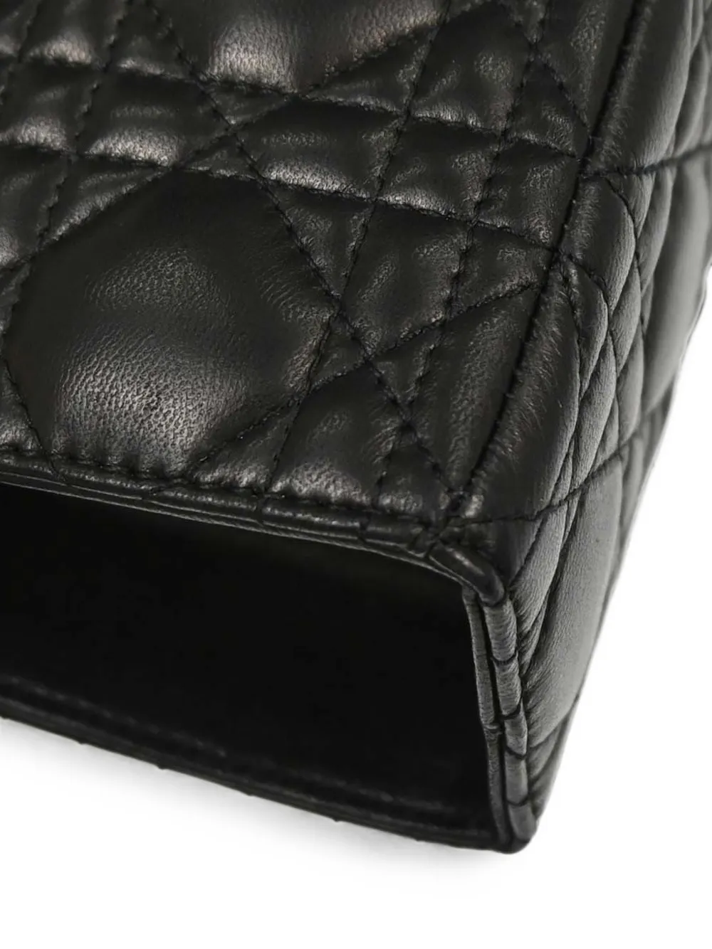 Dior Pre-owned 2004 Lady Dior Cannage Lambskin Tote Bag in Black, view 3