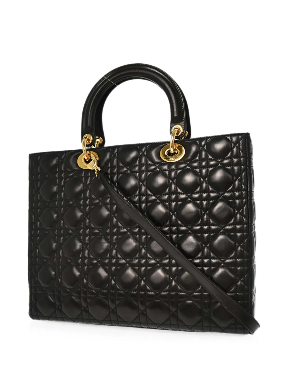 Dior Pre-owned 2004 Lady Dior Cannage Lambskin Tote Bag in Black, view 2