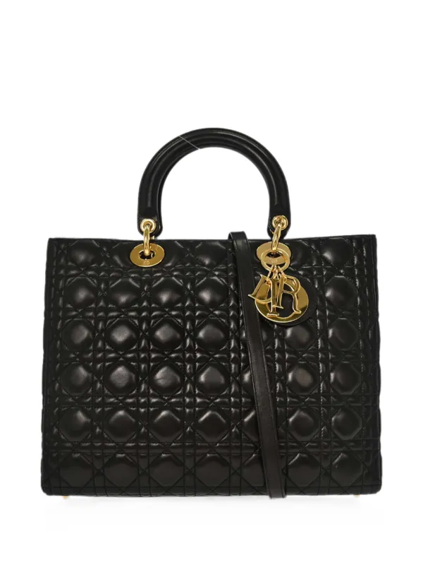 Dior Pre-owned 2004 Lady Dior Cannage Lambskin Tote Bag in Black