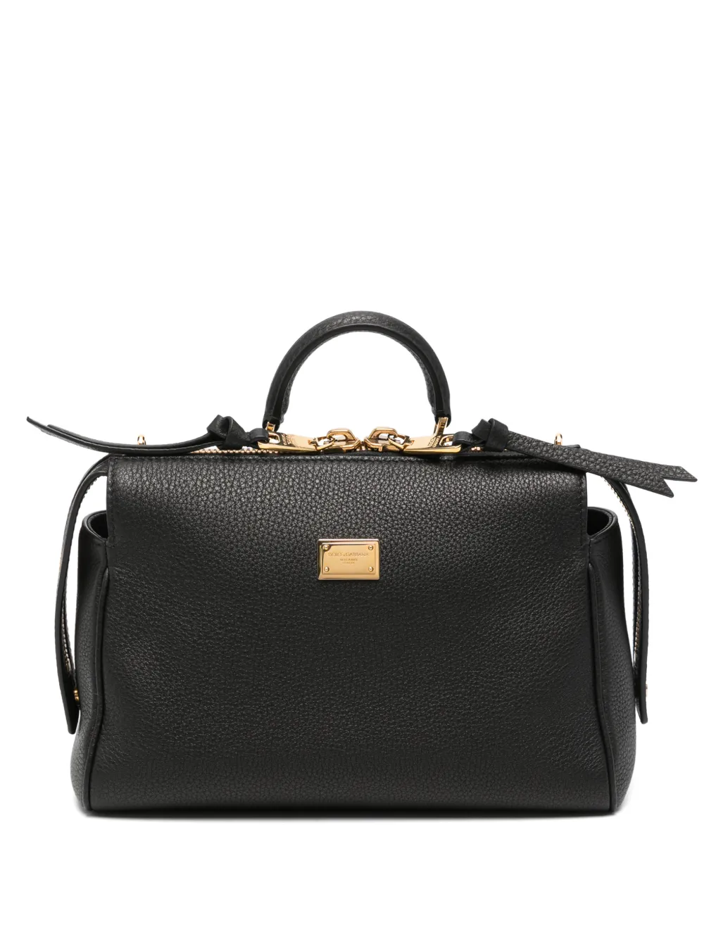 Dolce & Gabbana logo-plaque pebbled tote bag - Nero