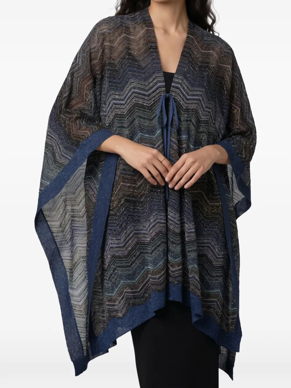 Missoni zigzag-pattern sequin-embellished cape Blauw