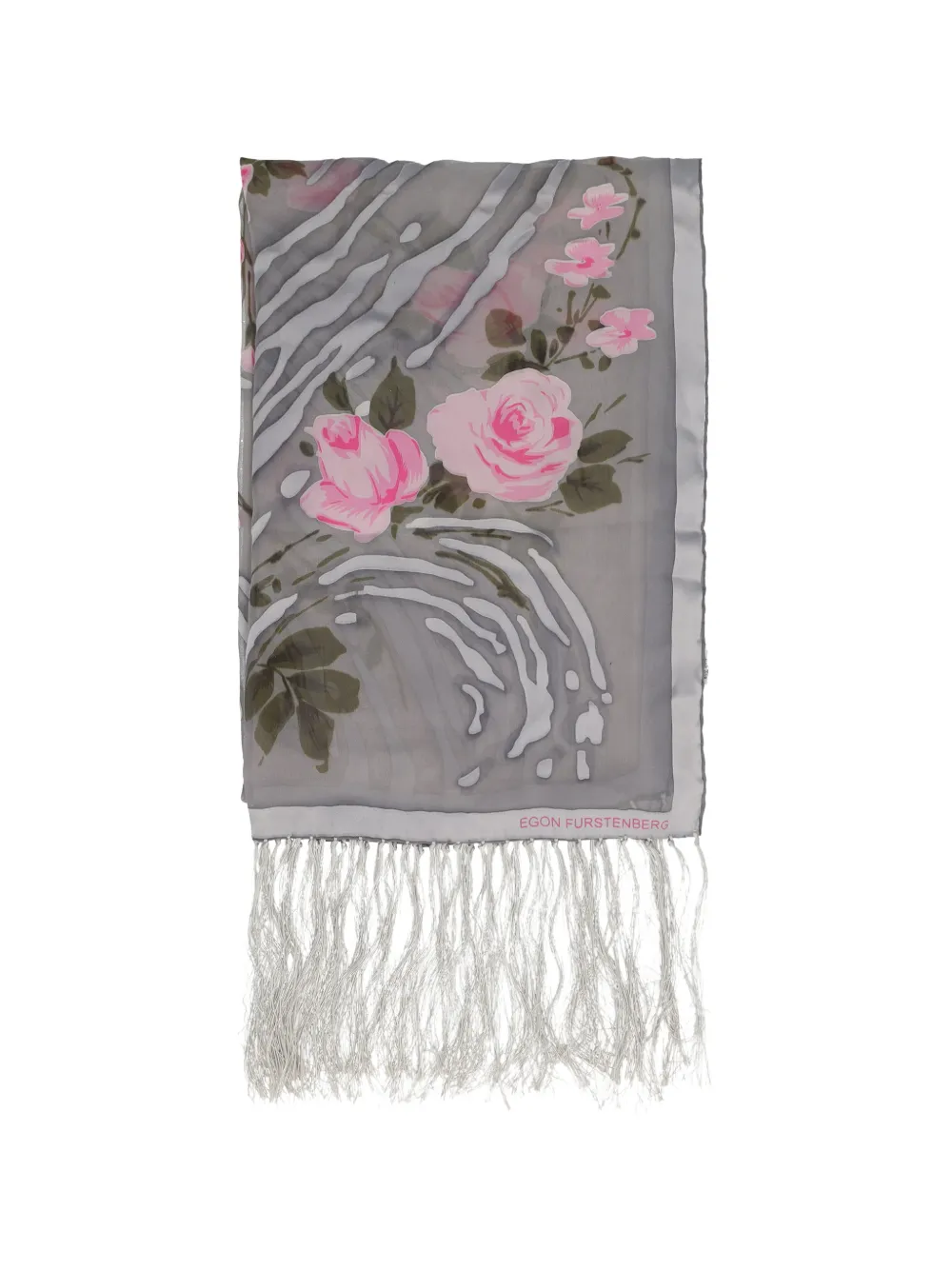 Vintage floral-print fringed scarf - Grau