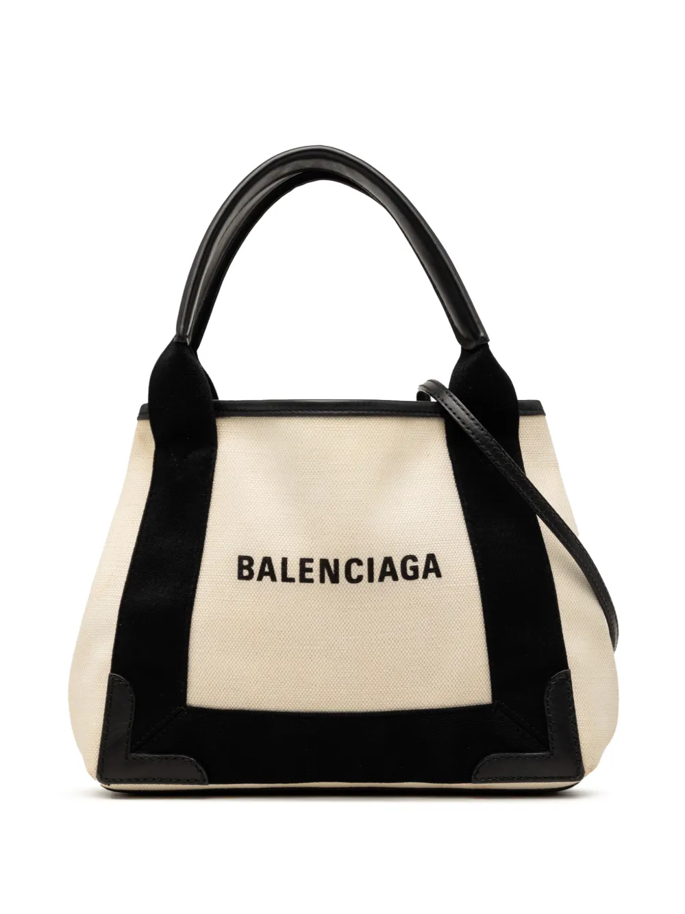 Pre-owned Balenciaga 2018 Canvas Navy Cabas Xs Satchel In Black