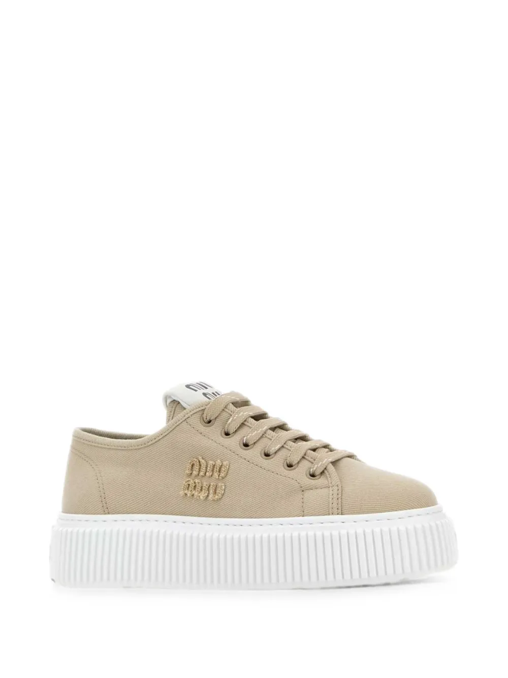 Miu logo-embroidered lace-up platform sneakers Beige