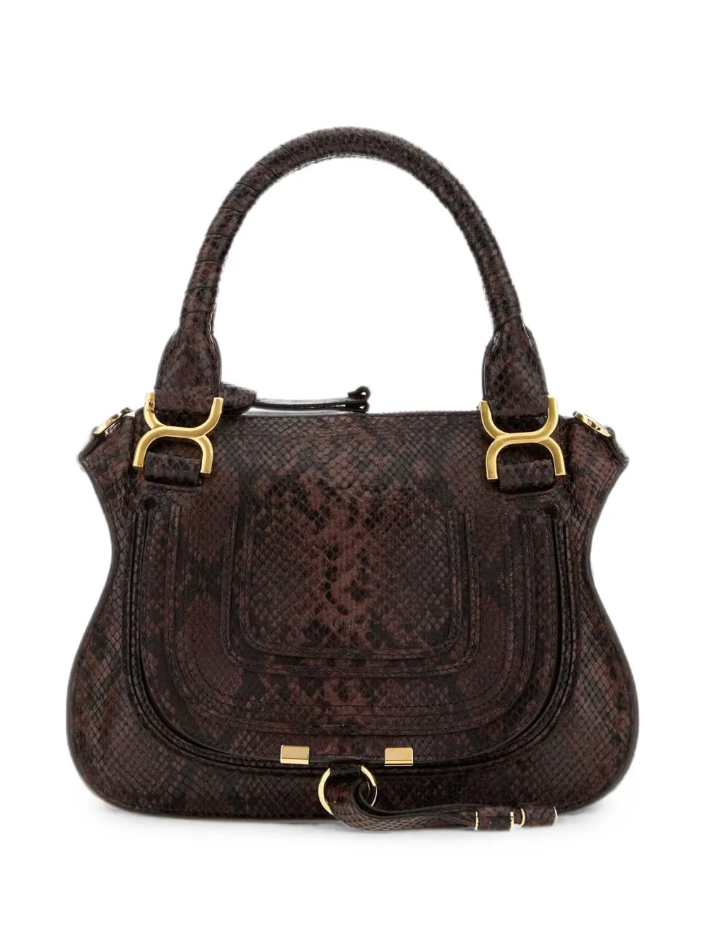 Chloé small Marcie snake-effect leather tote bag - Marrone