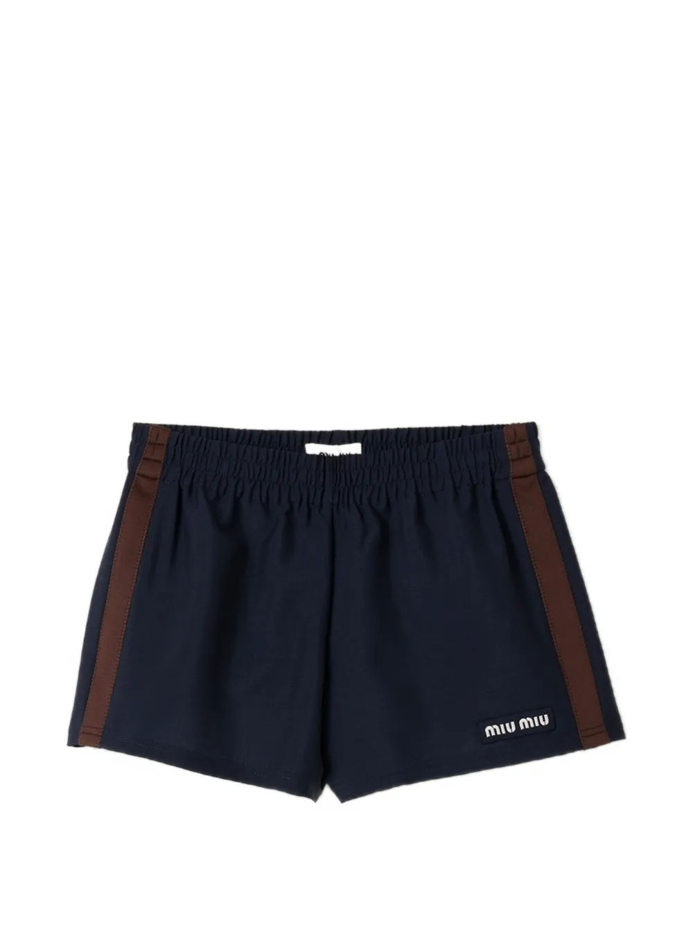 Miu Miu logo-patch side-stripe shorts - Blu