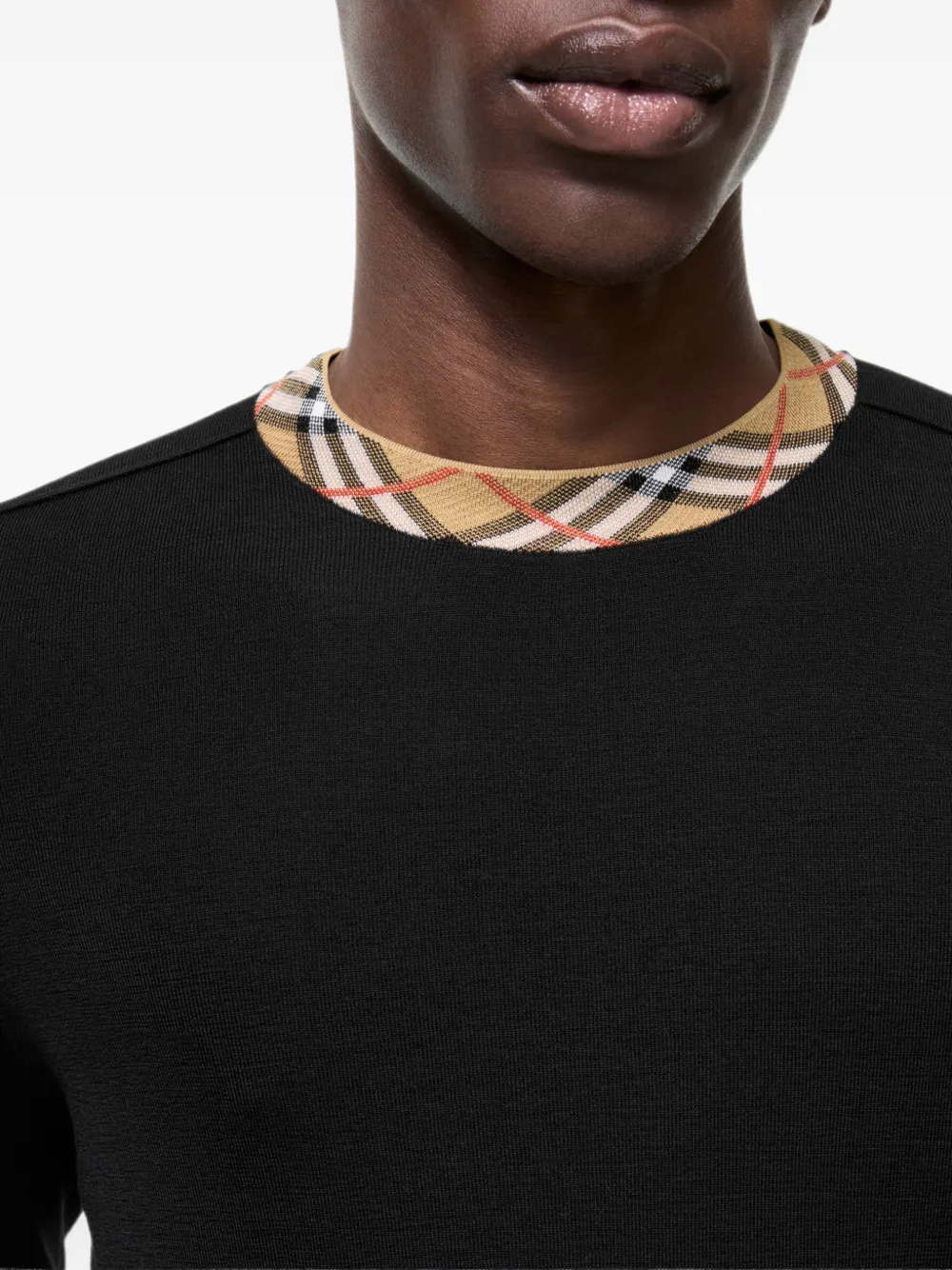 Burberry Wollen trui met geruite afwerking Zwart