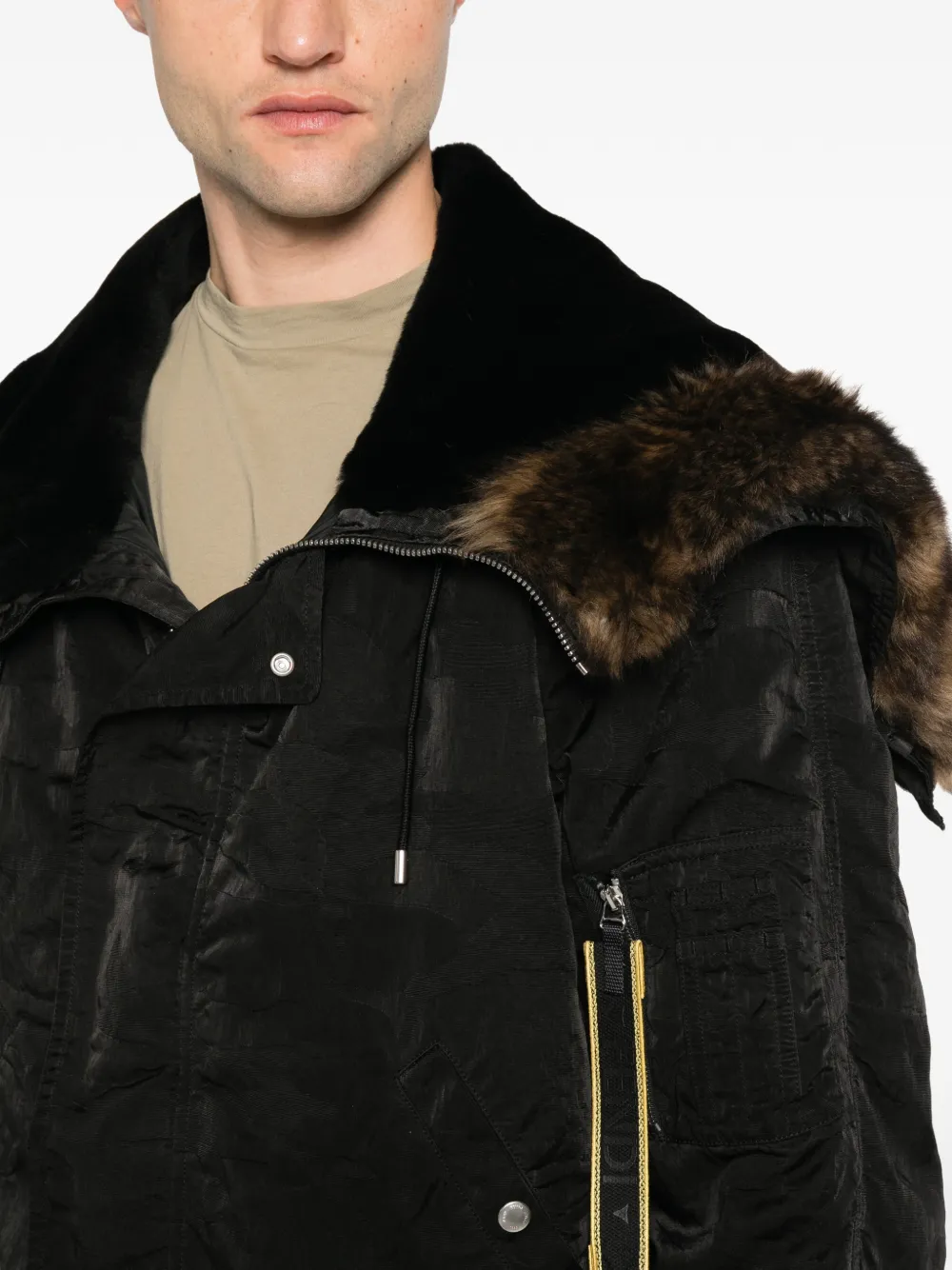 FENDI fur-trim padded jacket Zwart