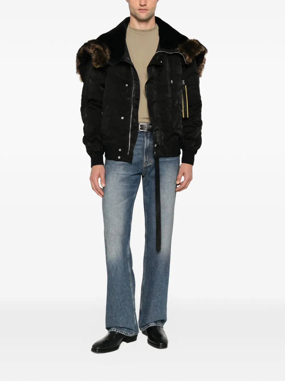 FENDI fur-trim padded jacket Zwart