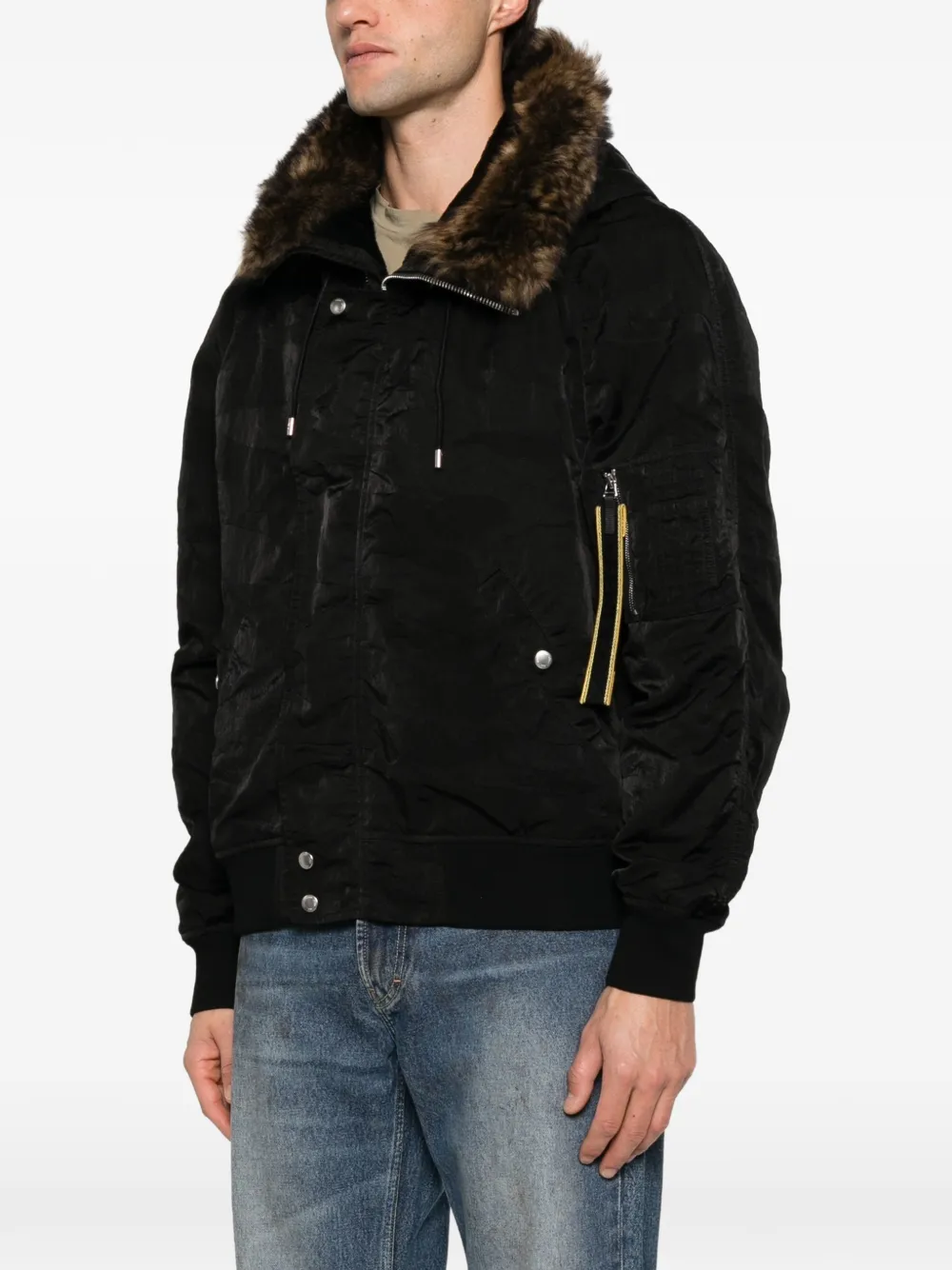 FENDI fur-trim padded jacket Zwart