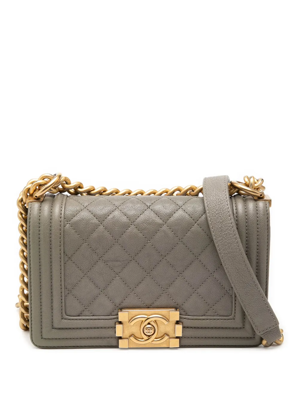 CHANEL Pre-Owned Borsa a tracolla Boy piccola in pelle Caviar trapuntata con battente 2018-2019 - Marrone