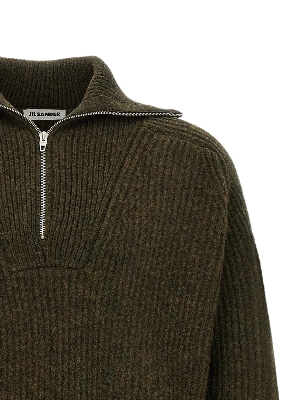 Jil Sander Geribbelde trui met halve rits Groen